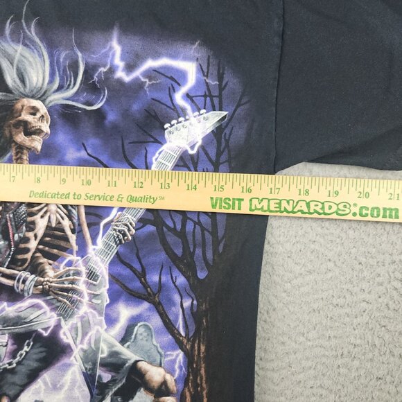 Y2K Cyber Shirt Mens Small Black Graphic Skull Tattoo Goth Metal Grunge Guitar - Picture 6 of 9